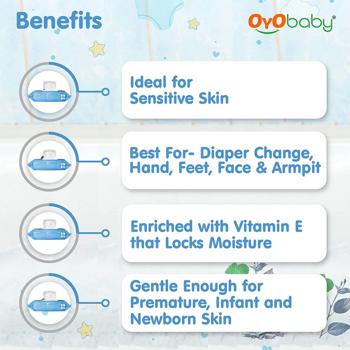 OYO Baby Pure Water Wipes For New Born Babies With LidÂ Pack of 6 (432 Tissue)