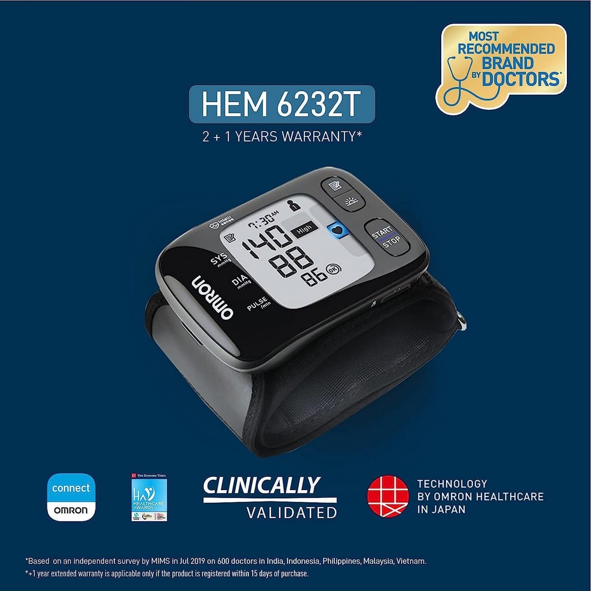 Omron Digital Wrist Blood Pressure Monitor HEM-6232T