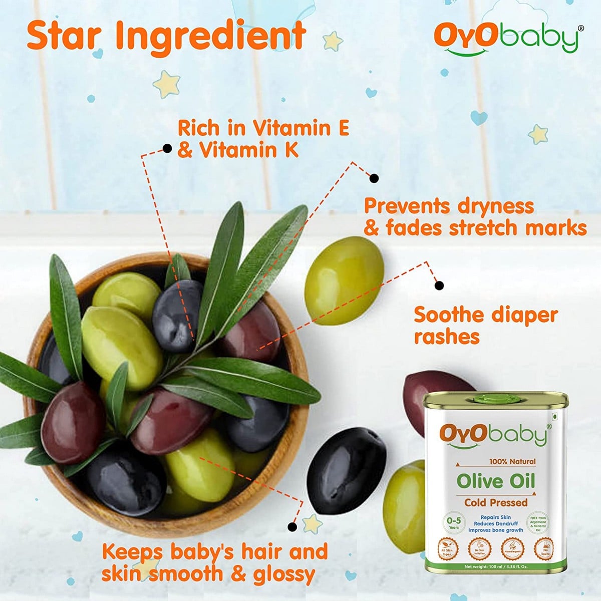 Oyo Baby Extra Virgin Olive Oil For Baby Massage (100 ml)