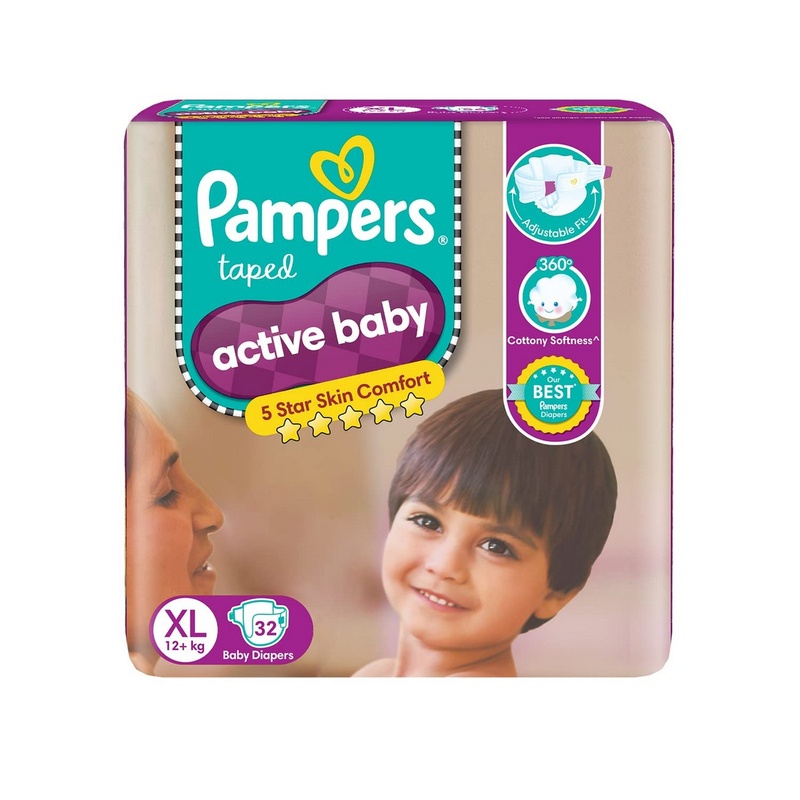Pampers Active Baby Taped Diapers, XL Size Diapers (32 Count)