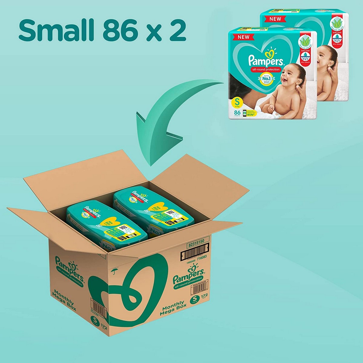 Pampers All round Protection Small Size Baby Diapers (172 Count)