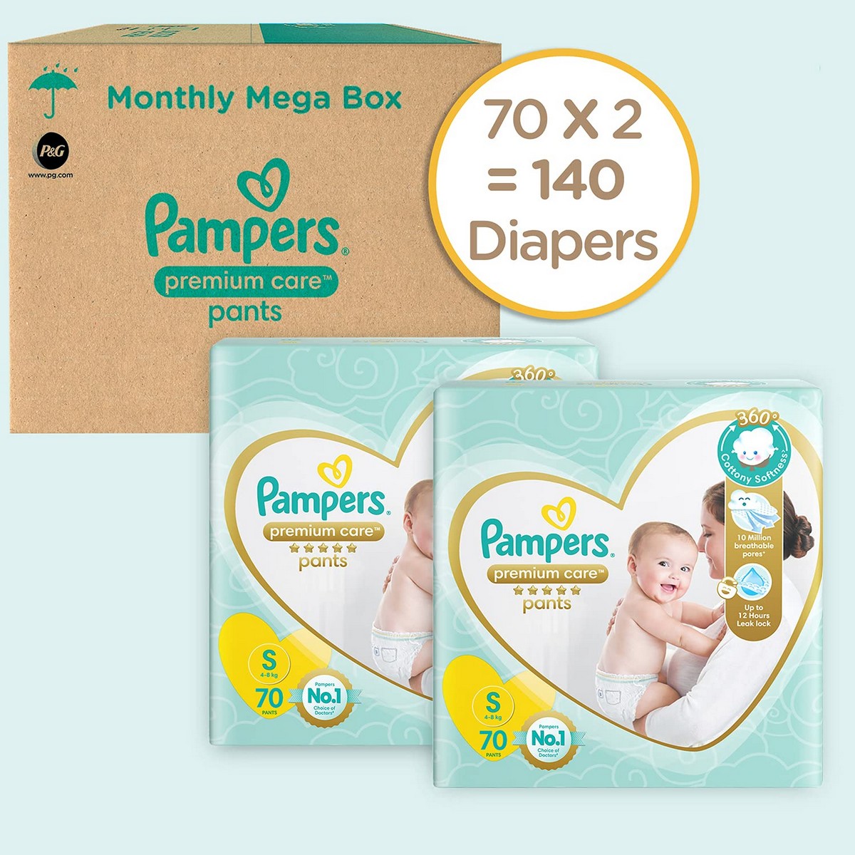 Pampers Premium Care Small Size Baby Diapers (140 Count)