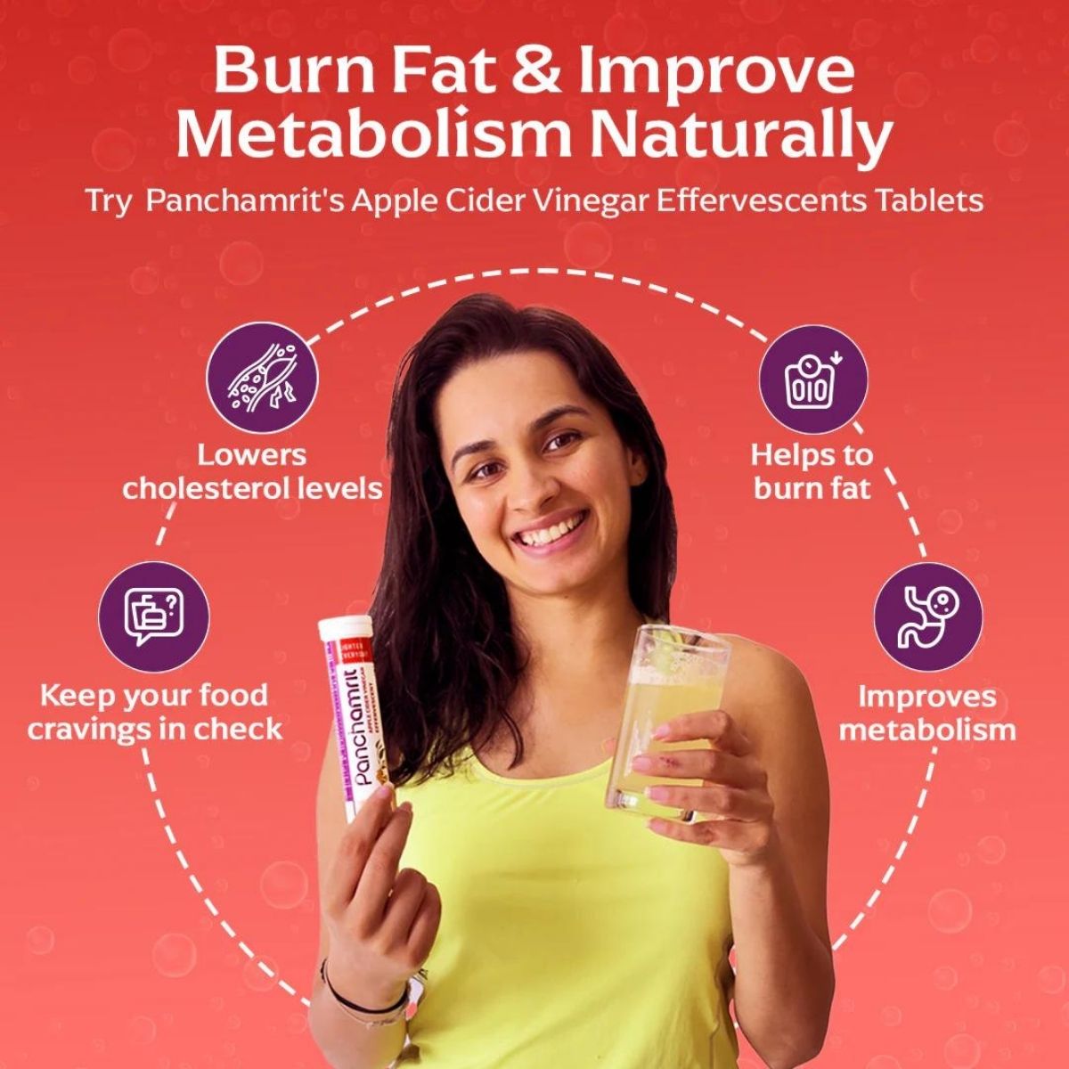 Panchamrit Apple Cider Vinegar (With Mother) Effervescent Tablets | Apple Flavor