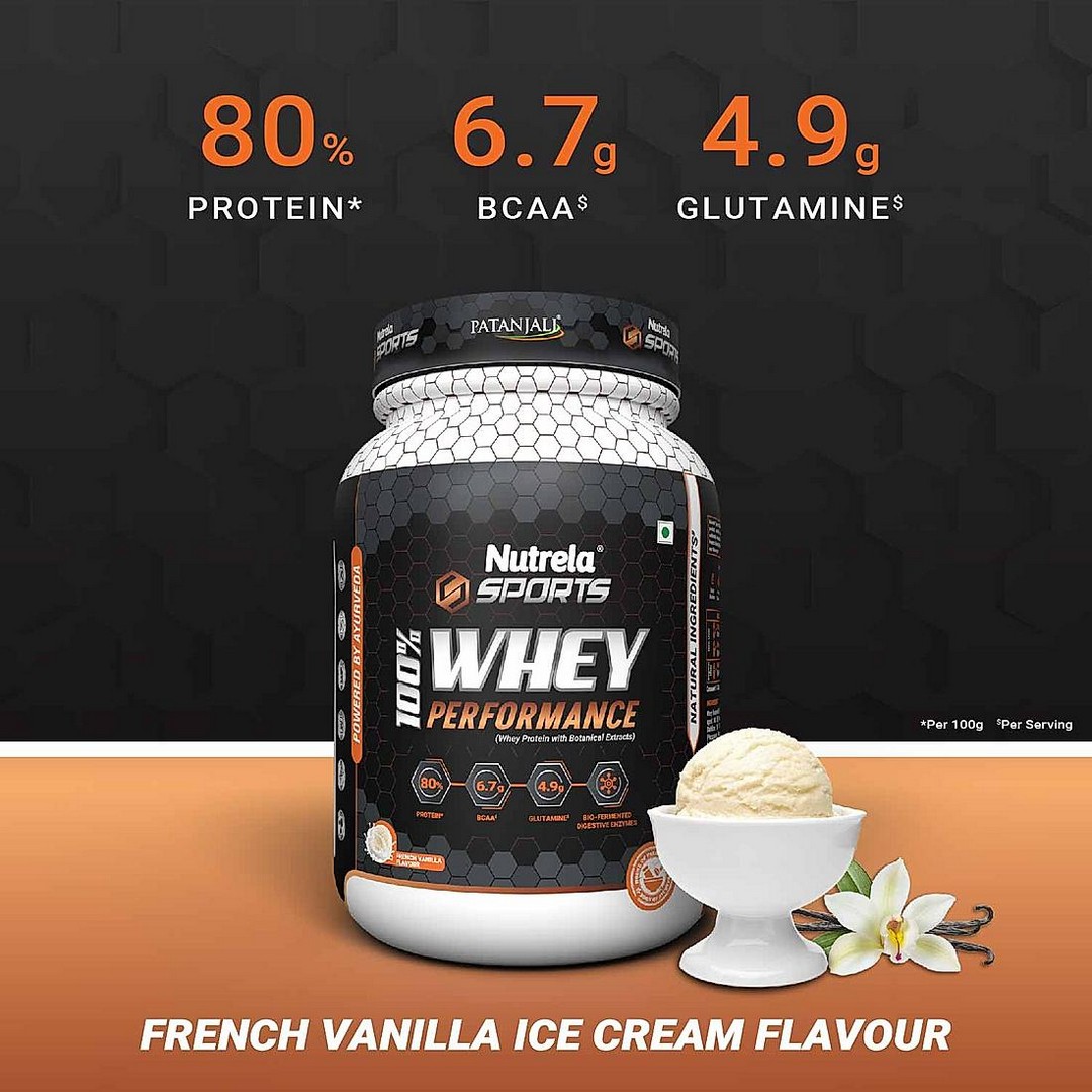 Patanjali Nutrela Sports 100% Whey Performance - French Vanilla (1 Kg)