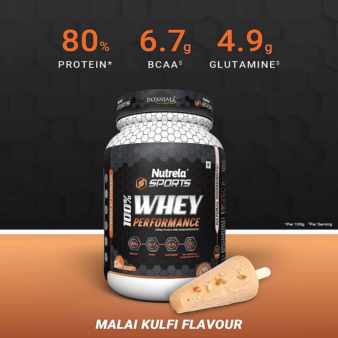 Patanjali Nutrela Sports 100% Whey Performance - Malai Kulfi (1 Kg)