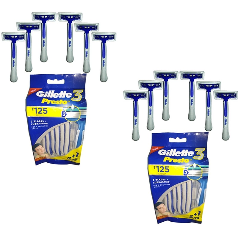 Gillette Presto 3-Blades LubraStrip For Smoother Shaving (6 In 1)