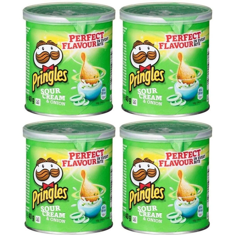 Pringles Sour Cream & Onion Potato Crisp Chips, Pack of 4 (40g Each)