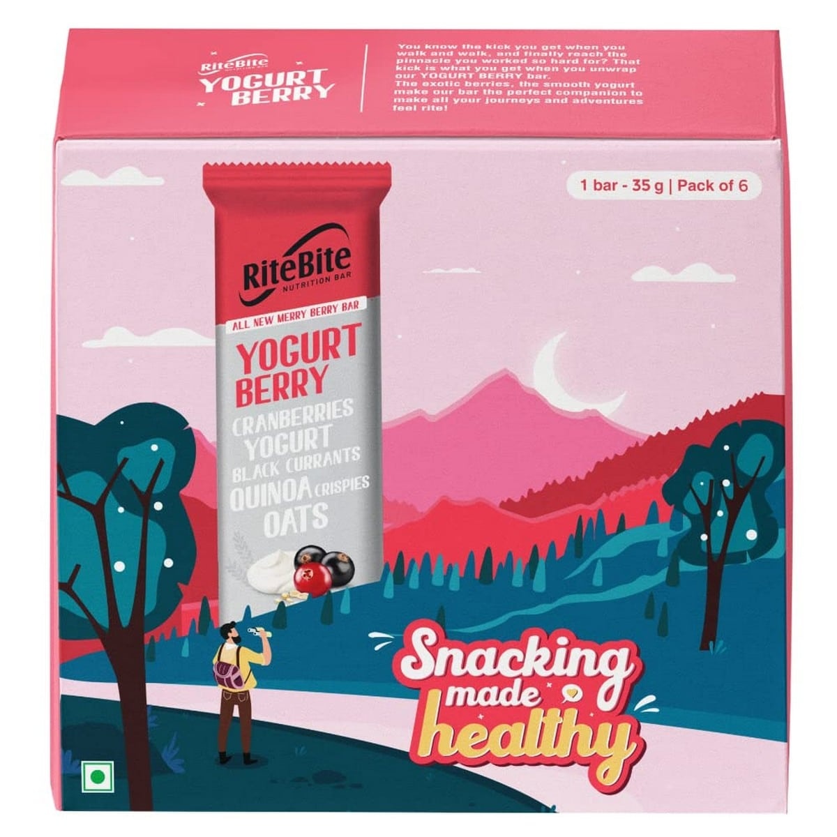 RiteBite Max Protein Yogurt Energy Berry Bar, Pack of 6 (35 Gm Each)