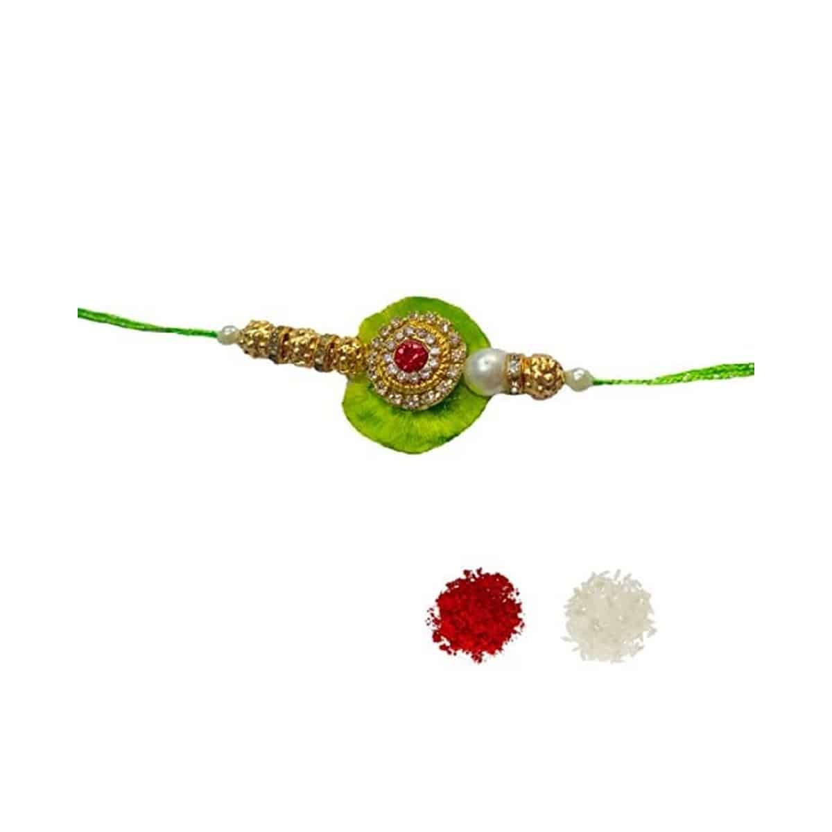 Shrijaa Venture Gold Plated Stone Work Rakhi for Brother Sister with Raksha Bandhan (Pack of 1)