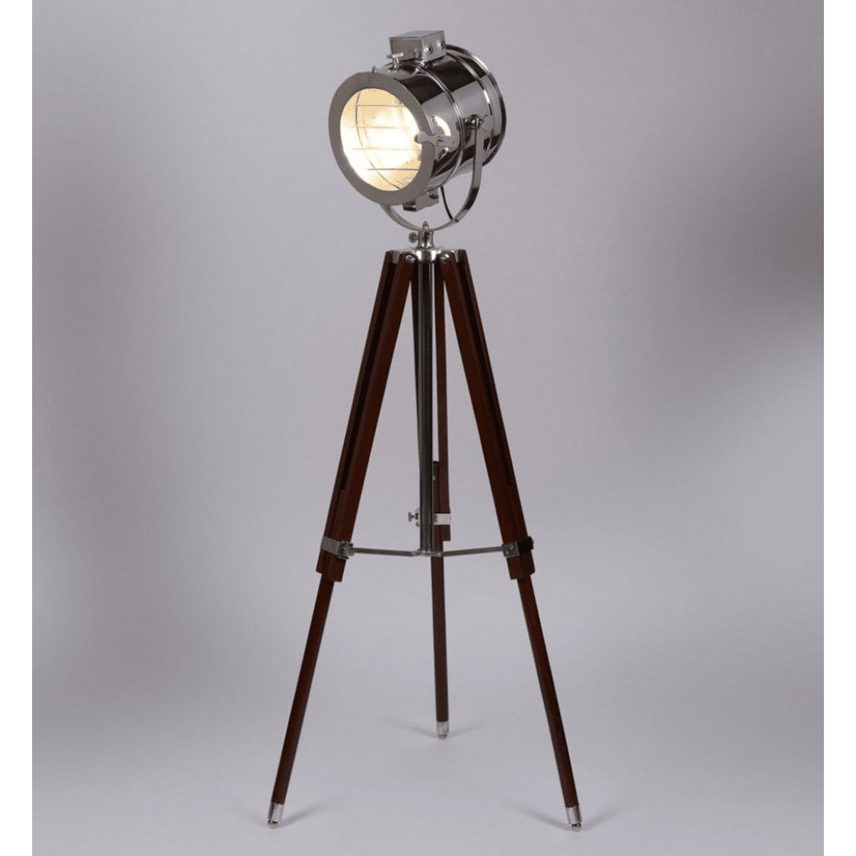 Silver Stainless Steel Made Standing Spotlight With Wooden Tripod