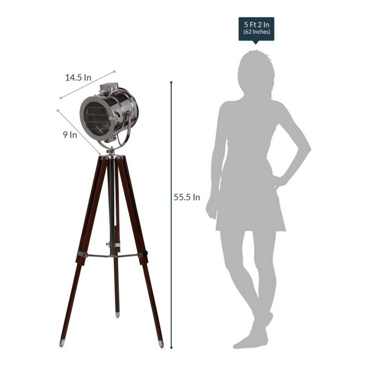 Silver Stainless Steel Made Standing Spotlight With Wooden Tripod