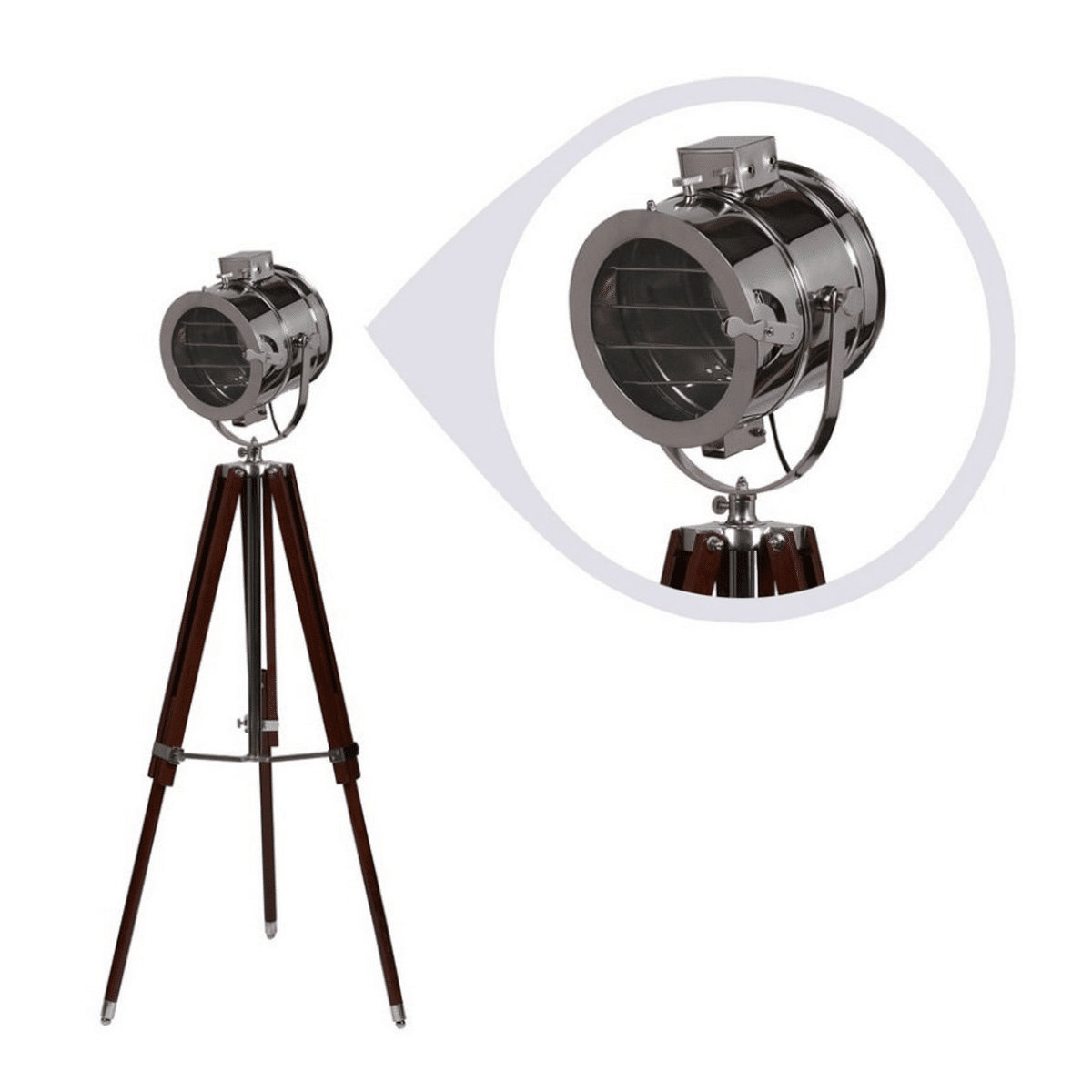 Silver Stainless Steel Made Standing Spotlight With Wooden Tripod