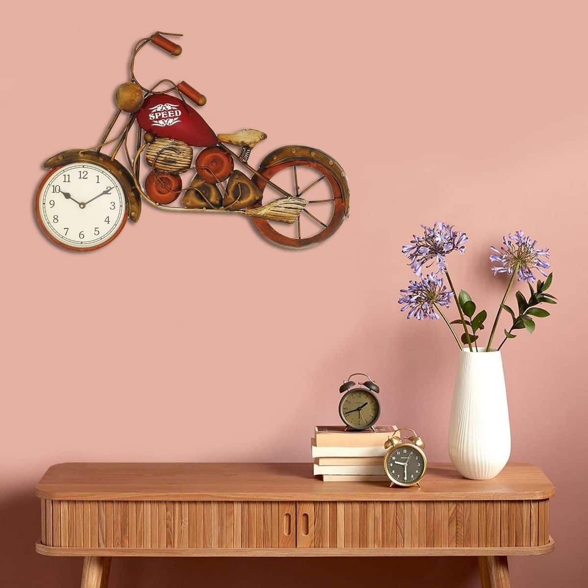 Speed Red Bike For Wall With Small Timepiece