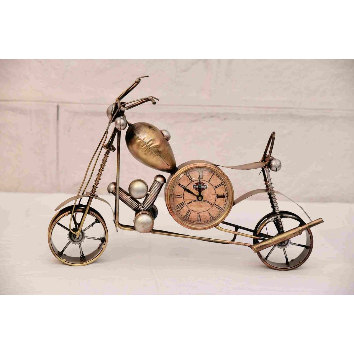 Metal Made Stylish Chopper Bike with Timepiece for Table