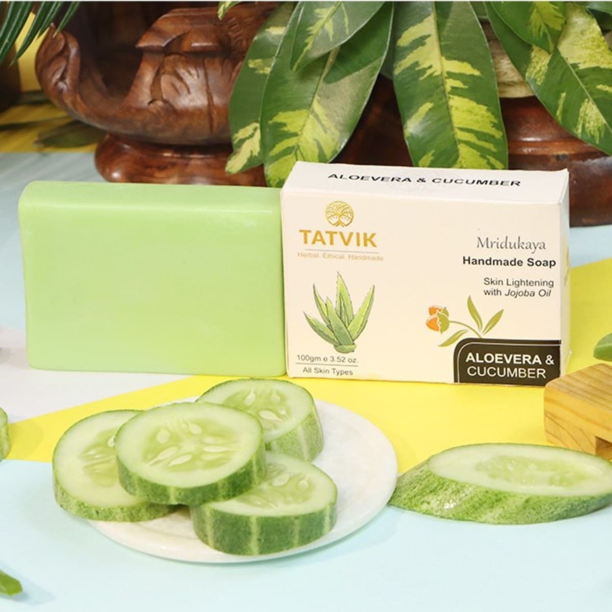 Tatvik Mridukaya Aloe Vera and Cucumber Handmade Soap (100 gm)