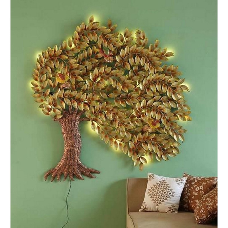 Wall Hanging Golden Tree Decor Item with Light