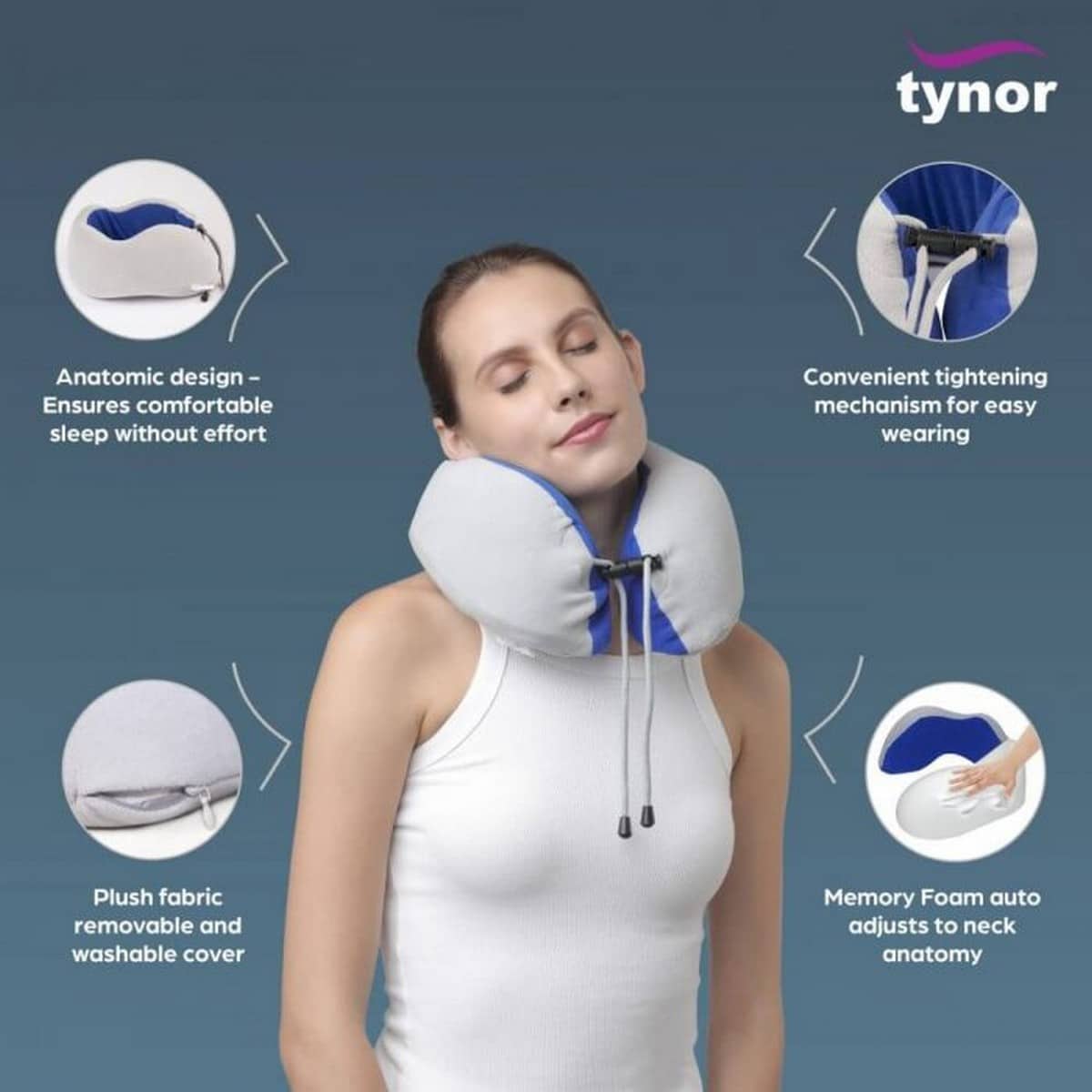 Tynor Travel Pillow Urbane, Grey (1 Unit)