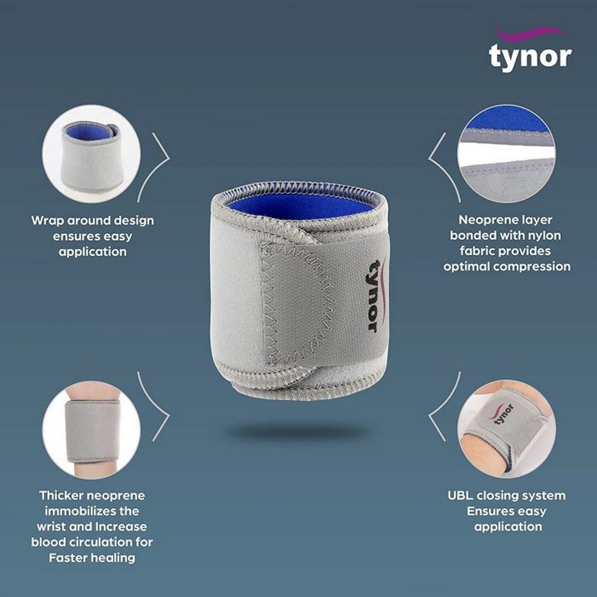 Tynor Wrist Wrap Neoprene, Grey (1 Unit)