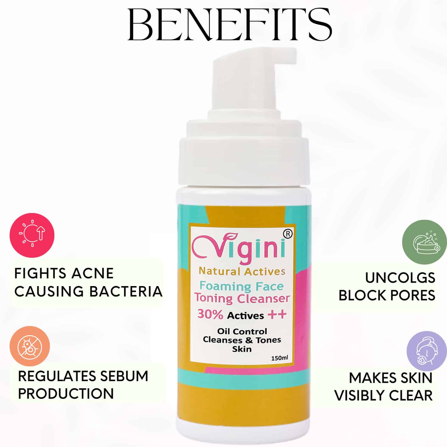 Vigini 30% Actives Anti-Acne Oil Control Foaming Face Wash (150 ml)