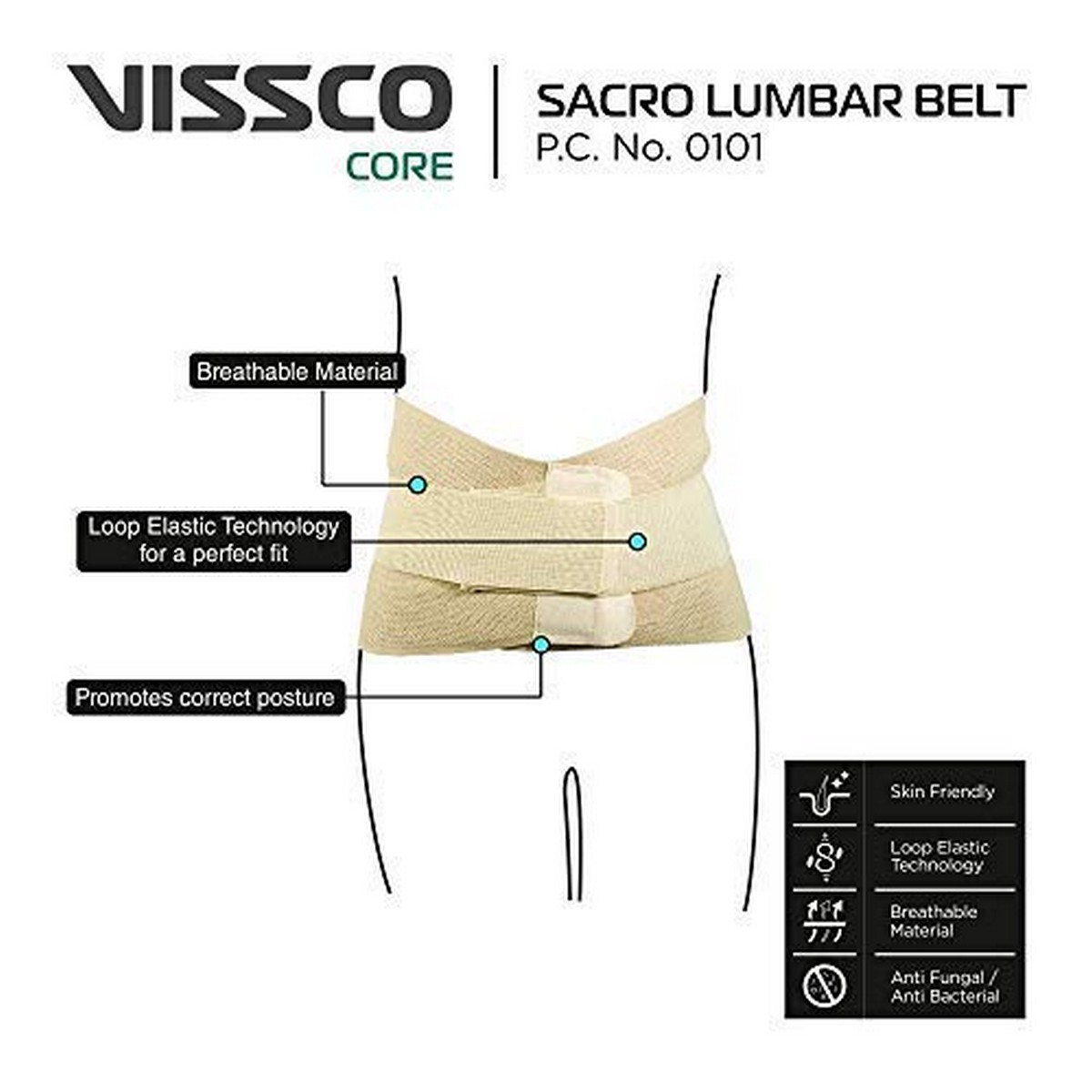 Vissco Sacro Lumbar Belt with Double Lock Elastic Strapping