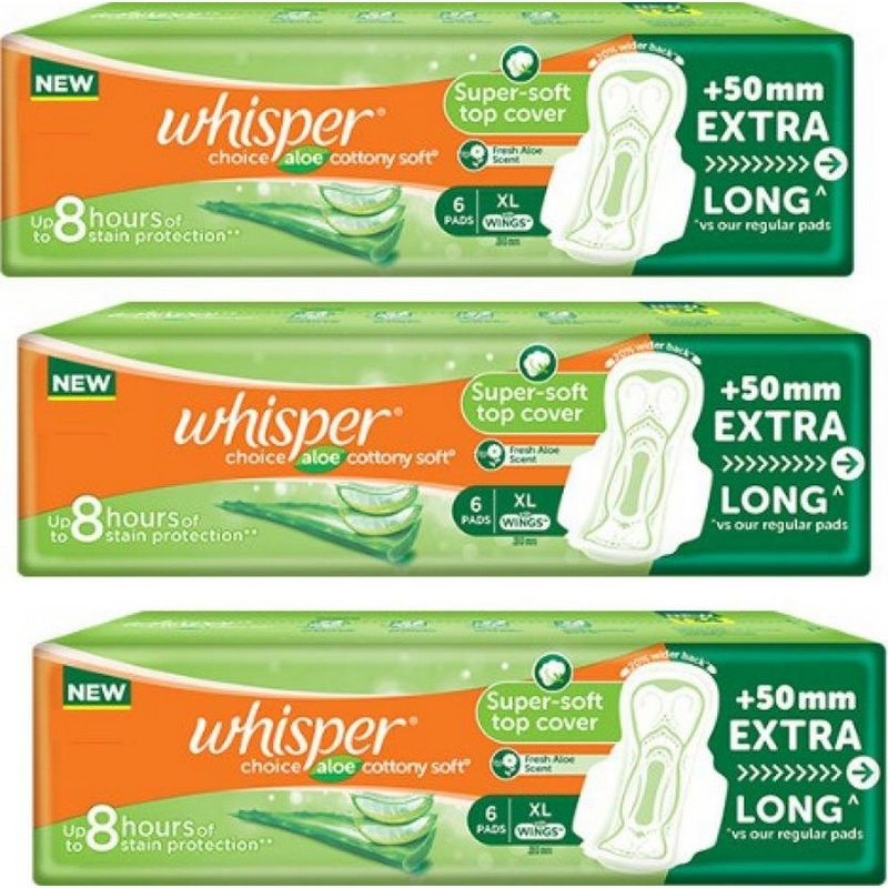 Whisper Choice Aloe Cottony Soft XL6+6+6 pads 50MM EXTRA LONG Sanitary Pad