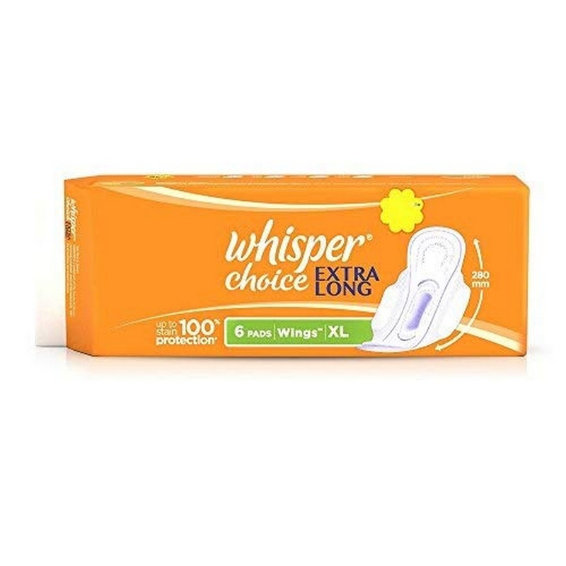 Whisper Choice Sanitary Pads Extra Large Size, 6 Pads (Pack of 6)