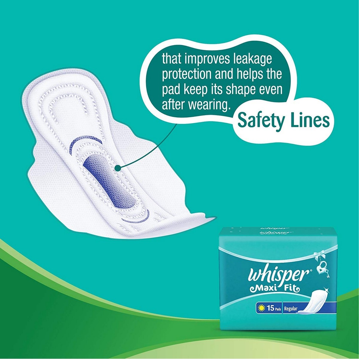 Whisper Maxi Nights Sanitary Pads for Women, Regular, 15 Napkins