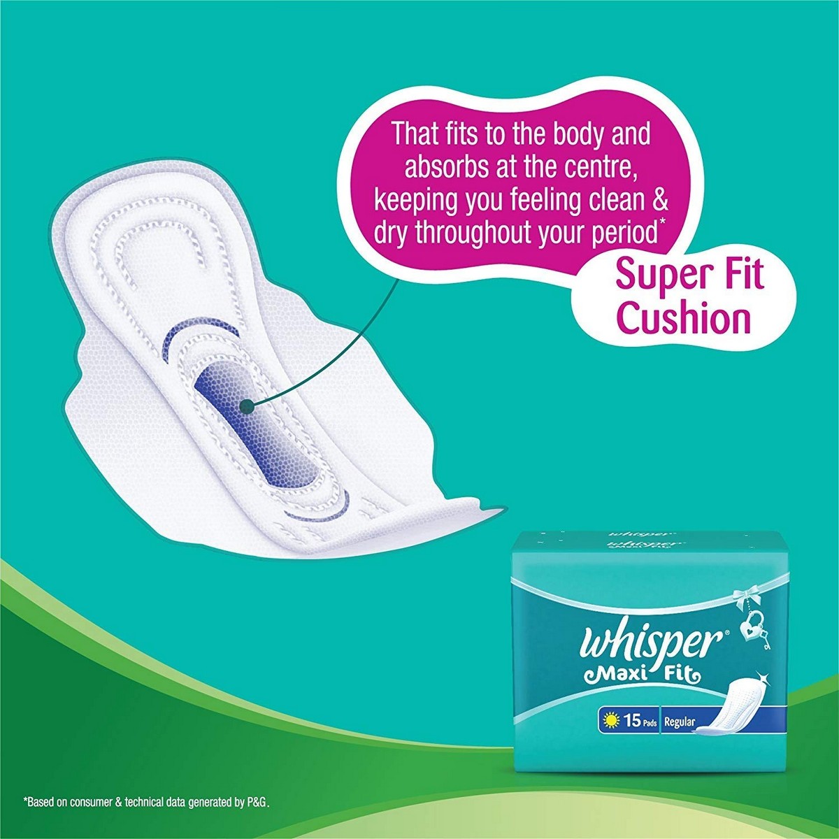 Whisper Maxi Nights Sanitary Pads for Women, Regular, 15 Napkins