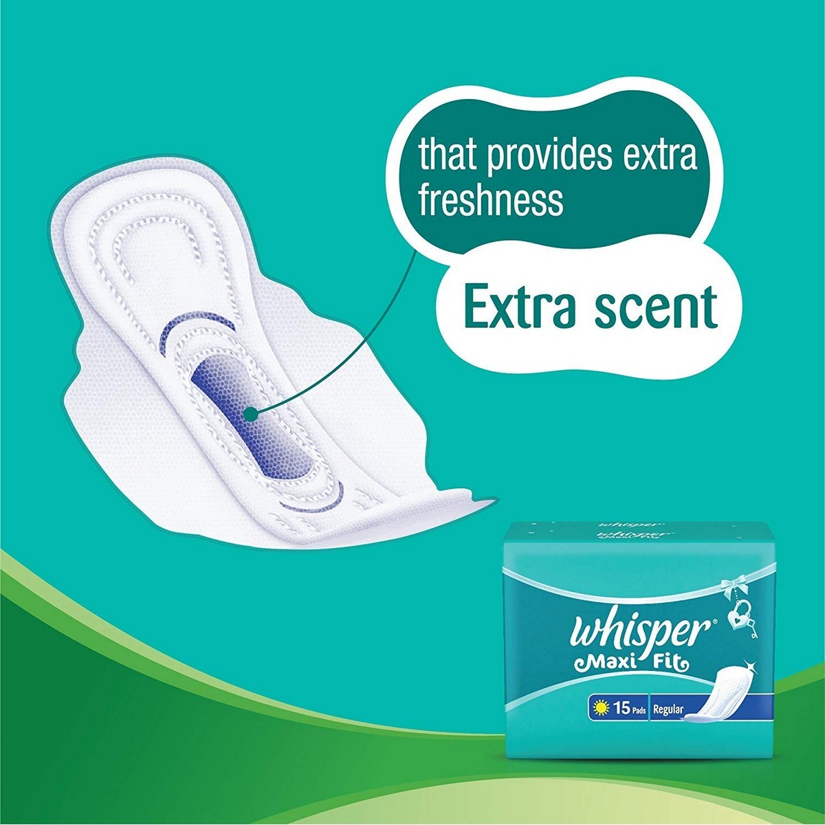 Whisper Maxi Nights Sanitary Pads for Women, Regular, 15 Napkins