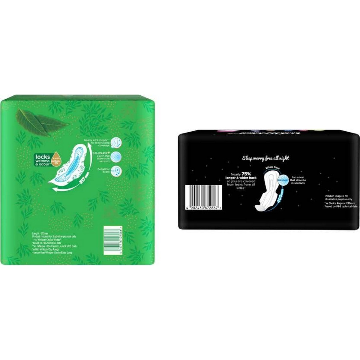Whisper Ultra Clean (50s) and Bindazz Nights XXXL+ (10s) (Day and Night Pack)
