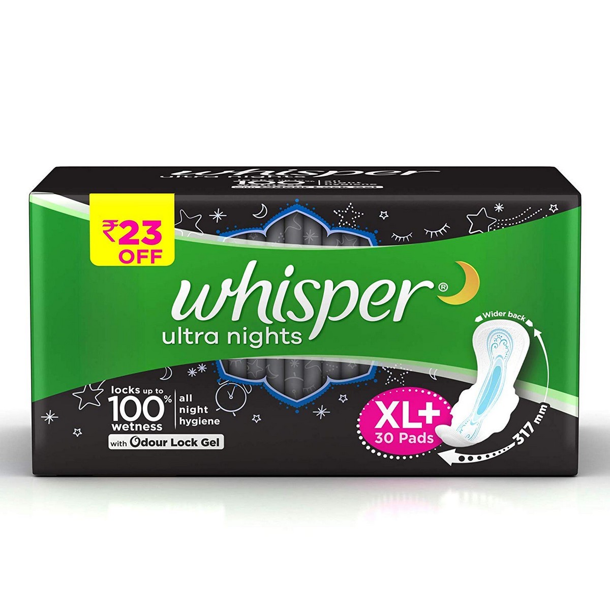 Whisper Ultra Clean Sanitary Pads - 30 Pieces (XL Plus) & Ultra Overnight Sanitary Pads with Wings - 30 Pieces (XL Plus) Combo