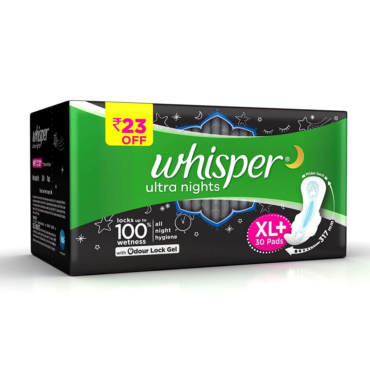 Whisper Ultra Clean Sanitary Pads - 30 Pieces (XL Plus) & Ultra Overnight Sanitary Pads with Wings - 30 Pieces (XL Plus) Combo