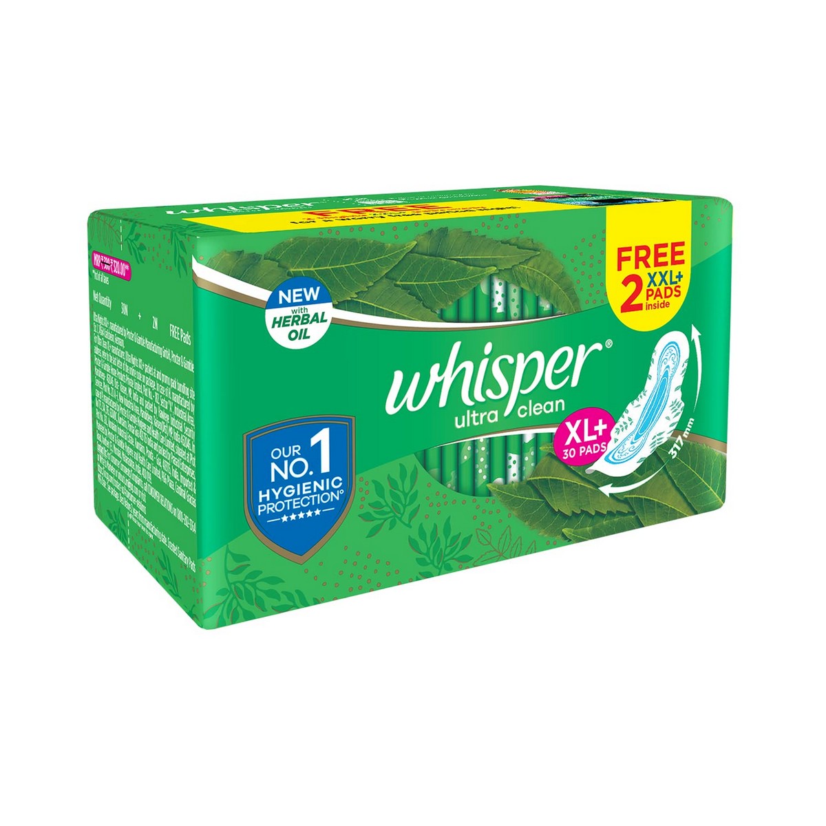 Whisper Ultra Clean Sanitary Pads For Women XL+ 30 + Whisper Ultra Night XXL+ 2 Napkins