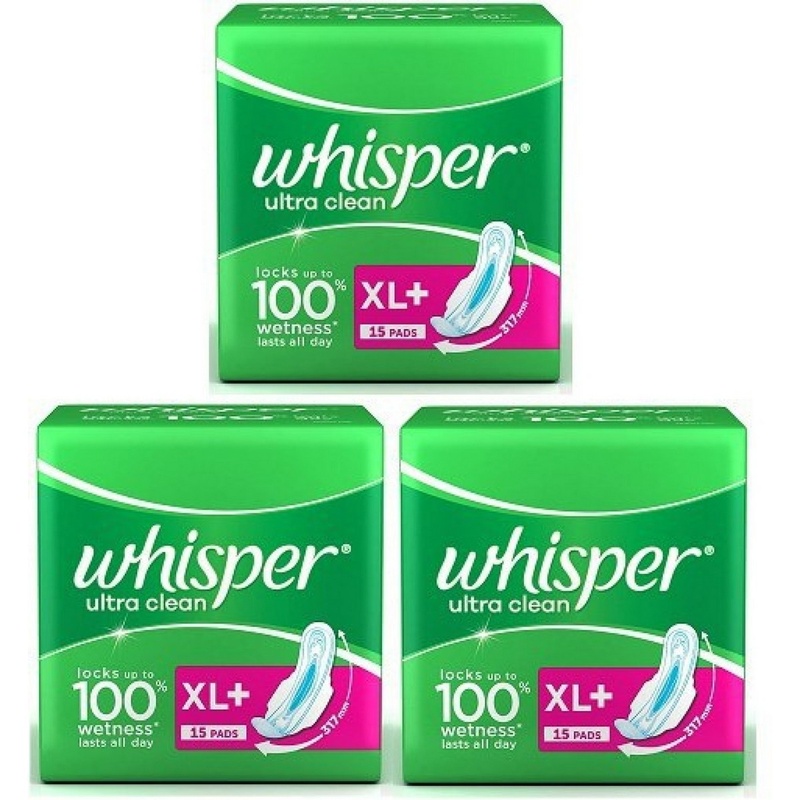 Whisper Ultra Clean XL Plus Wings - 15+15+15 Count Sanitary PadÂ Â (Pack of 3)