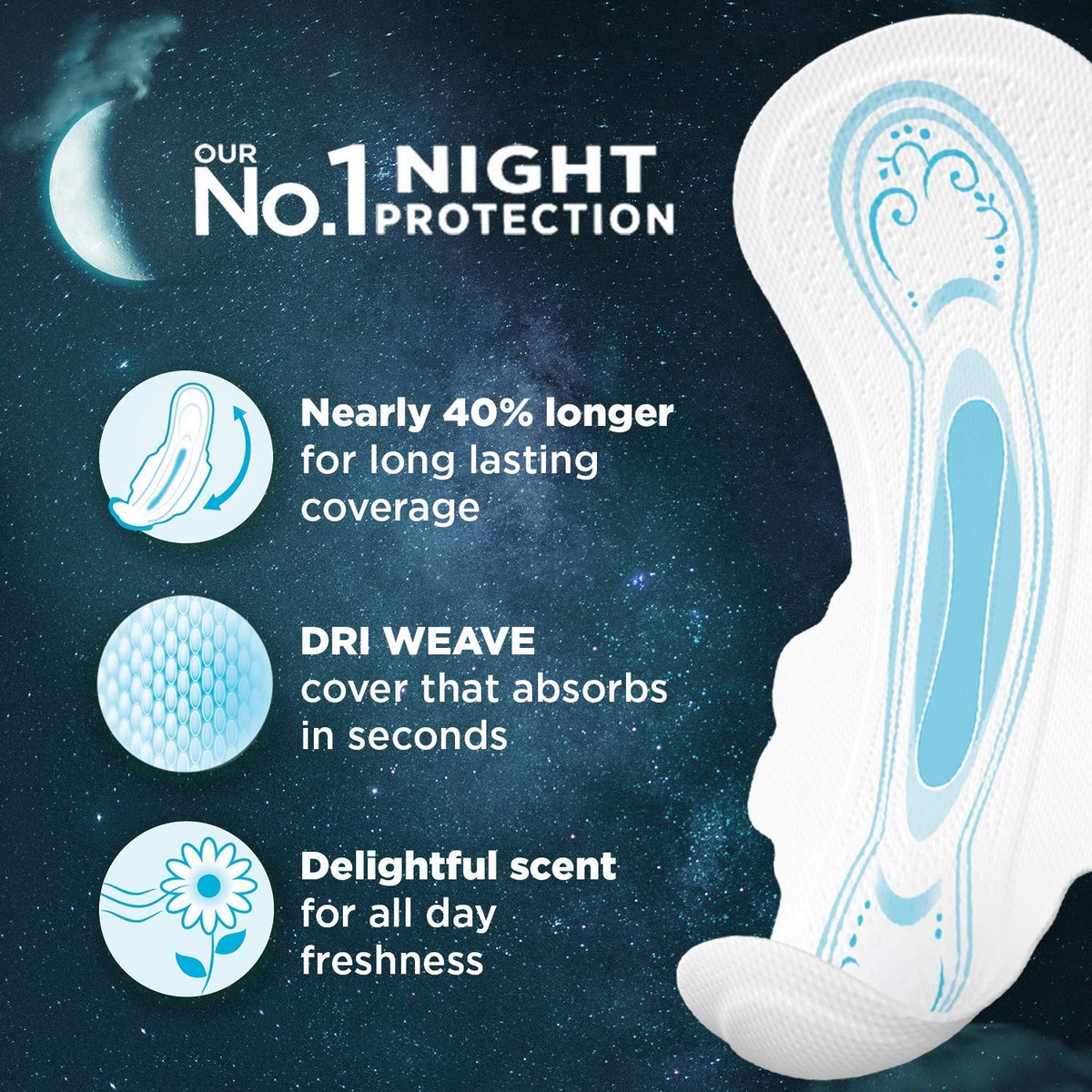 Whisper Ultra Night Sanitary Pads for Women, XXL+ (16 Napkins)
