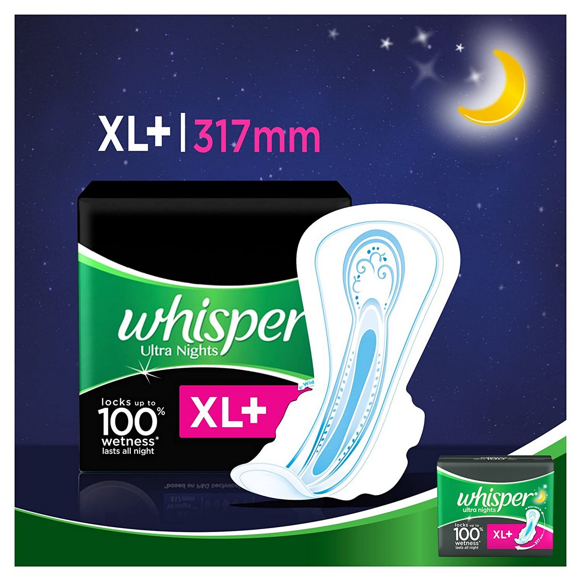 Whisper Ultra Overnight Sanitary Pads XL+ Wings - 30 Count