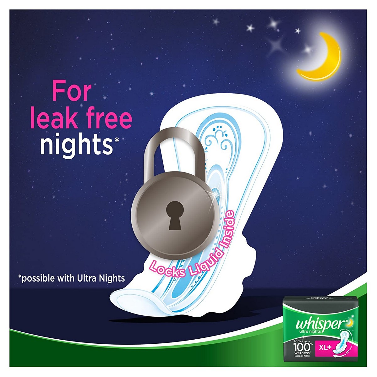 Whisper Ultra Overnight Sanitary Pads XL+ Wings - 30 Count