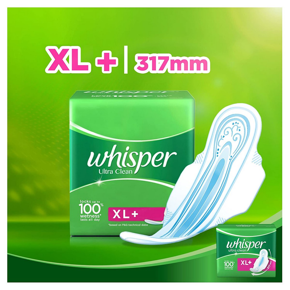 Whisper Ultra Sanitary Pads XL Plus Wings - 15 Count