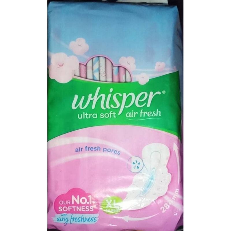 Whisper Ultra Soft Air Fresh Sanitary Pads For Women, XL (44 Pads)