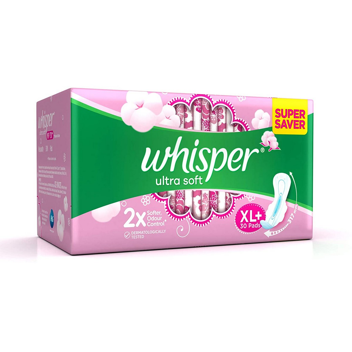 Whisper Ultra Soft Sanitary Pads - 30 Pieces (XL Plus) & Ultra Clean Sanitary XL Plus Pads - 15 Count (Pack of 4)