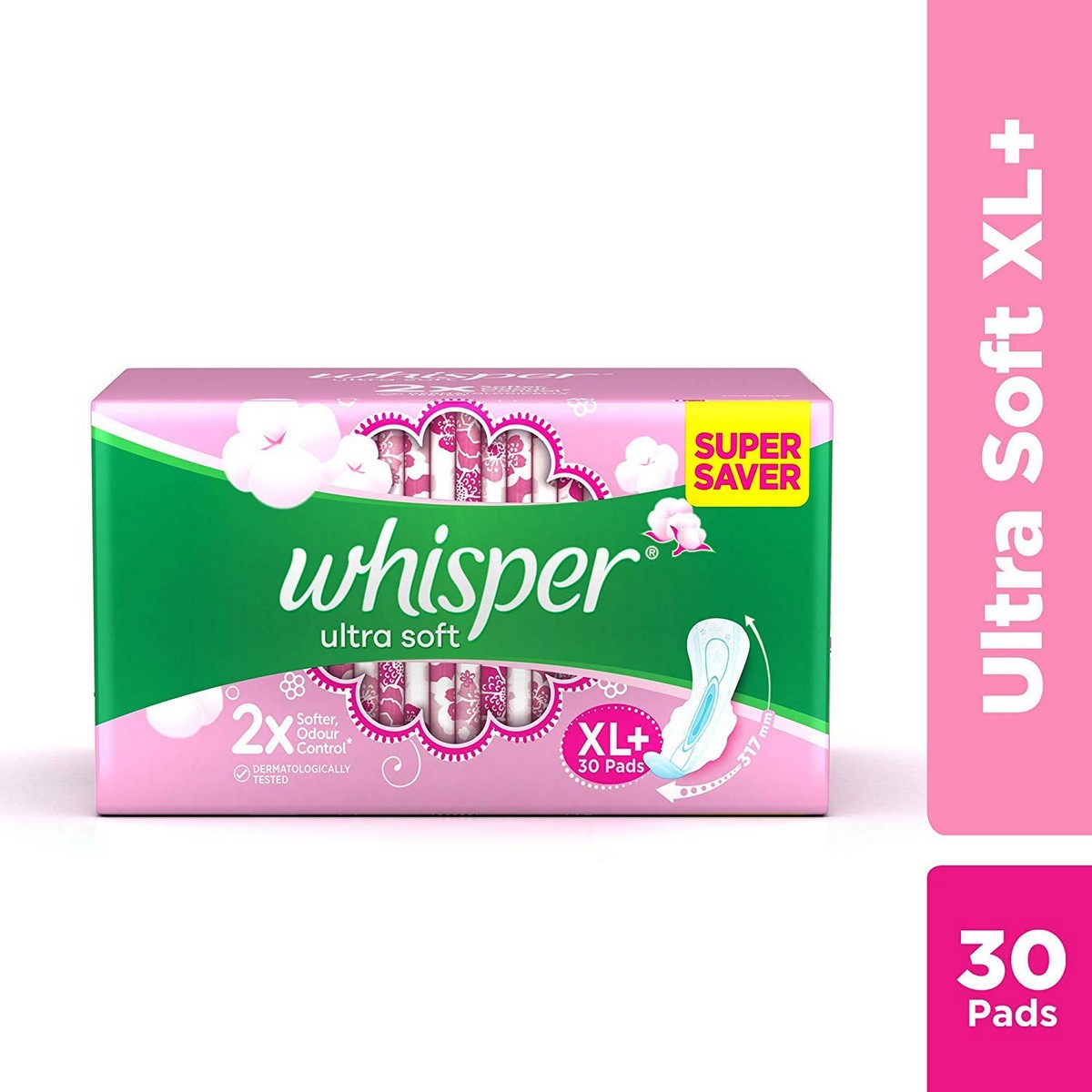 Whisper Ultra Soft Sanitary Pads - 30 Pieces (XL Plus) & Ultra Clean Sanitary XL Plus Pads - 15 Count (Pack of 4)