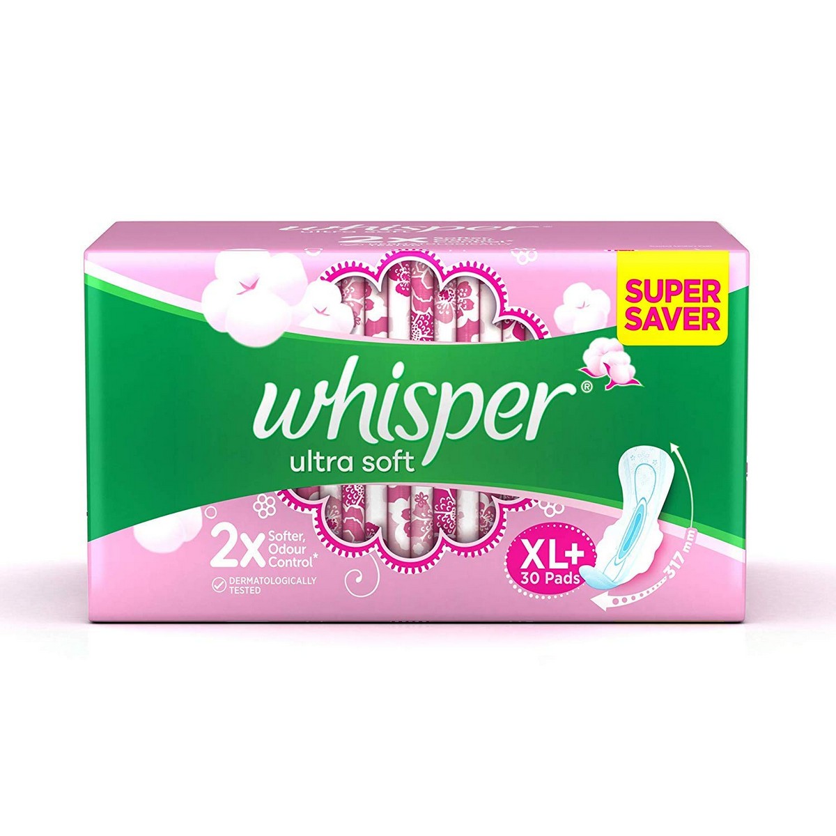 Whisper Ultra Soft Sanitary Pads - 30 Pieces (XL Plus) & Ultra Clean Sanitary XL Plus Pads - 15 Count (Pack of 4)