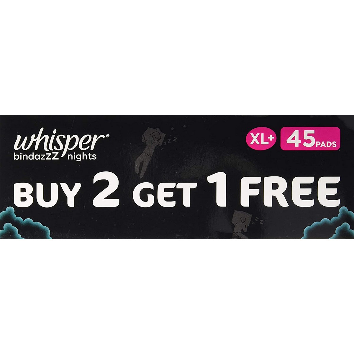 Whisper Ultra Soft Sanitary Pads - 30s (XL+) & Ultra Night Sanitary XL+ Pads - 15s (Pack of 3)