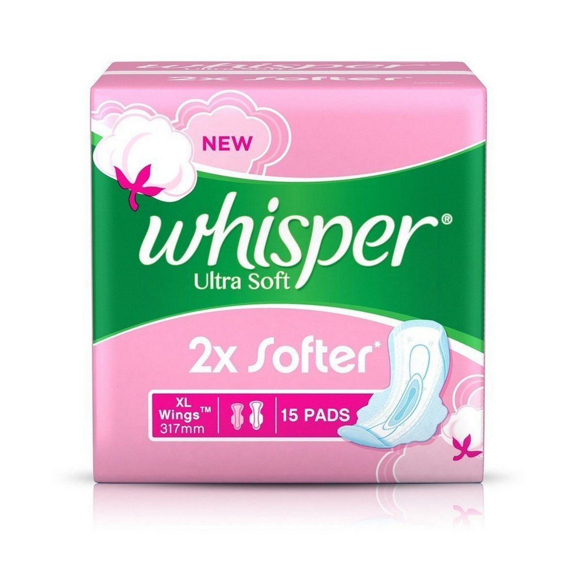 Whisper Ultra Soft Sanitary Pads for women- 15 Count Extra Large (XL)