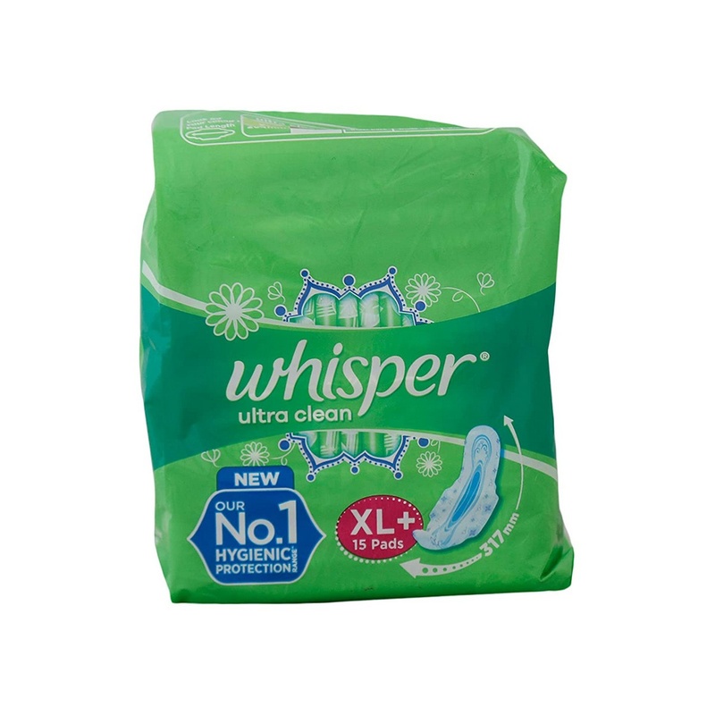 Whisper Ultra Wings Sanitary Pads XL for Women, 15 Pieces Pouch