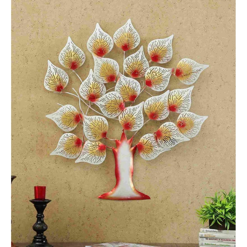 LED Light Equipped White Leafs Tree for Wall Decor