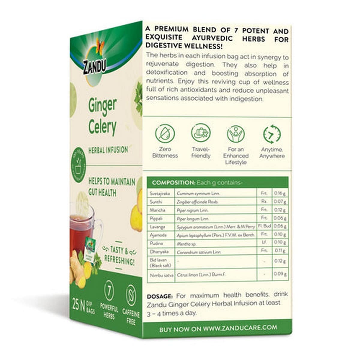 Zandu Ginger Celery Herbal Infusion, Pack of 2 (25 Tea Bags)