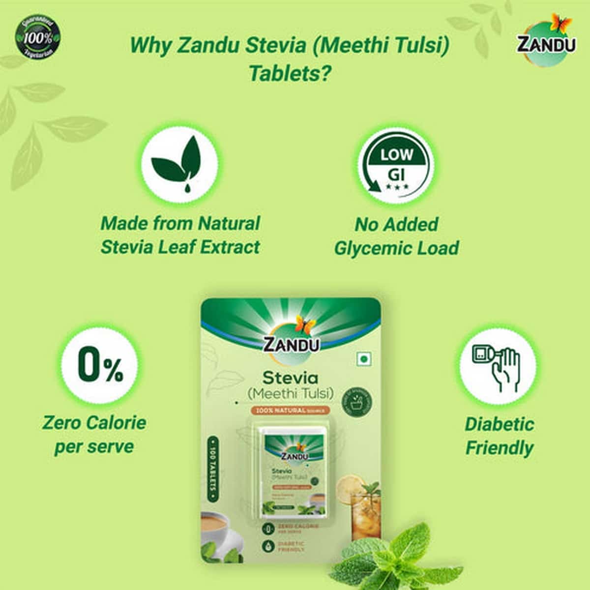 Zandu Stevia (Meethi Tulsi) (100 Tablets)Â 