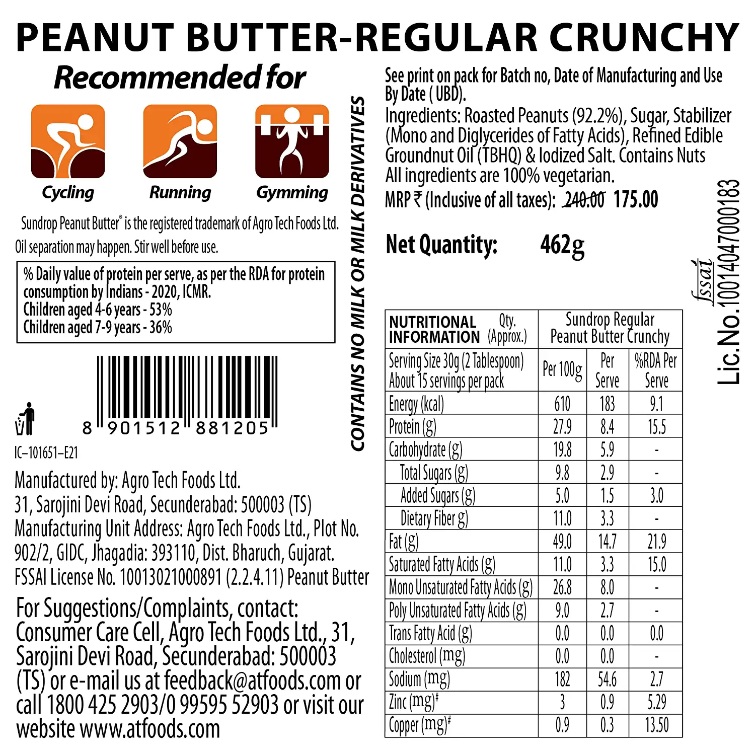 Sundrop Peanut Butter, Crunchy,(924 grams)